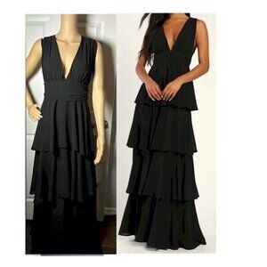 Lulus Black Tiered Maxi Dress Size Medium NWOT